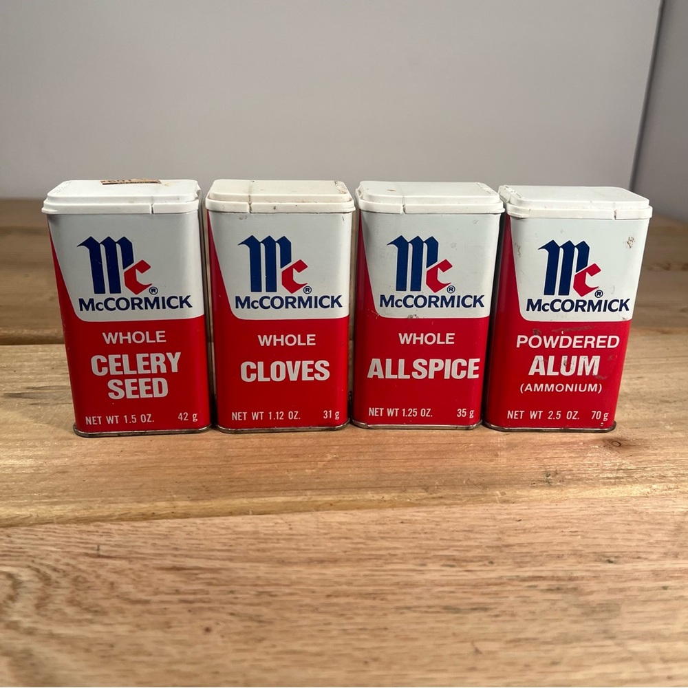 Vintage Lot of 4 Assorted Collectible Spice Tins McCormick Rustic Kitchen. Empty